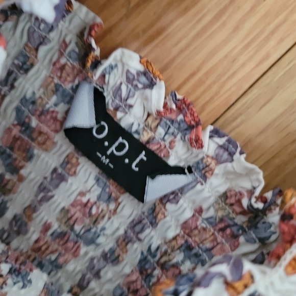 O.P.T. daphne vine smocked square neck floral midi dress M white Ruffled Flowy - Picture 4 of 4